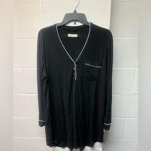 UGG. Black Long Sleeve Nightshirt with White Trim